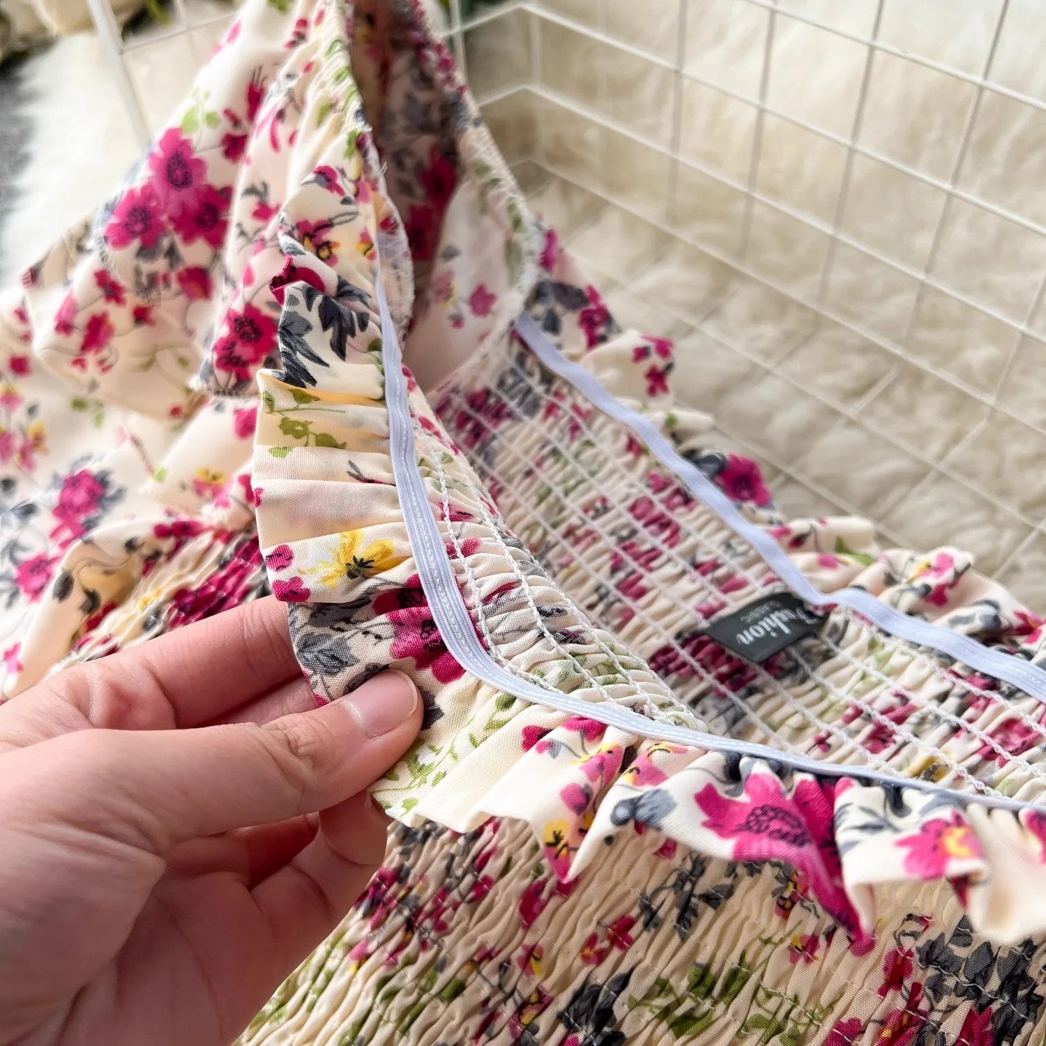YuooMuoo Vacation Fashion Flower Print Chiffon Summer Dress Sexy Off Shoulders Elastic Waist Big Swing Long Dress Beach Vestidos