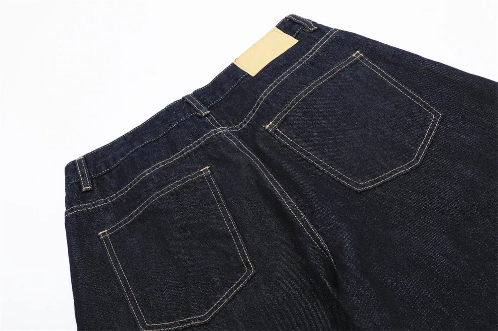 Washed Dark Jeans Men Top Stitch Retro High Street Loose Wide leg Scimitar Denim Pants Men Trousers