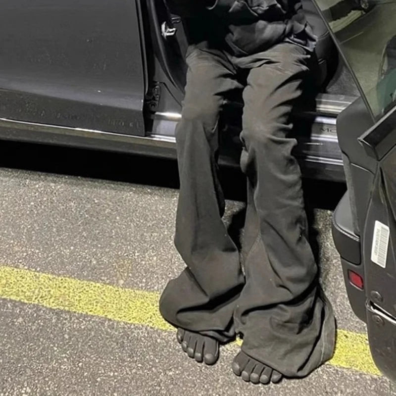 Erkek Kot Pantolon Moda Pantolon Erkek Fermuarlı Tam Boy Sokak Pantolonu Kot Siyah Düz Erkek Giyim