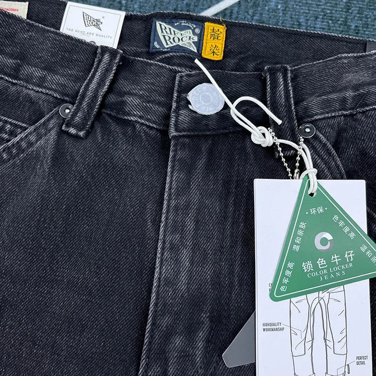 Jean noir 90 % coton pour homme, coupe droite, style japonais délavé, coupe ample, style minimaliste tendance pour le printemps et l'automne
