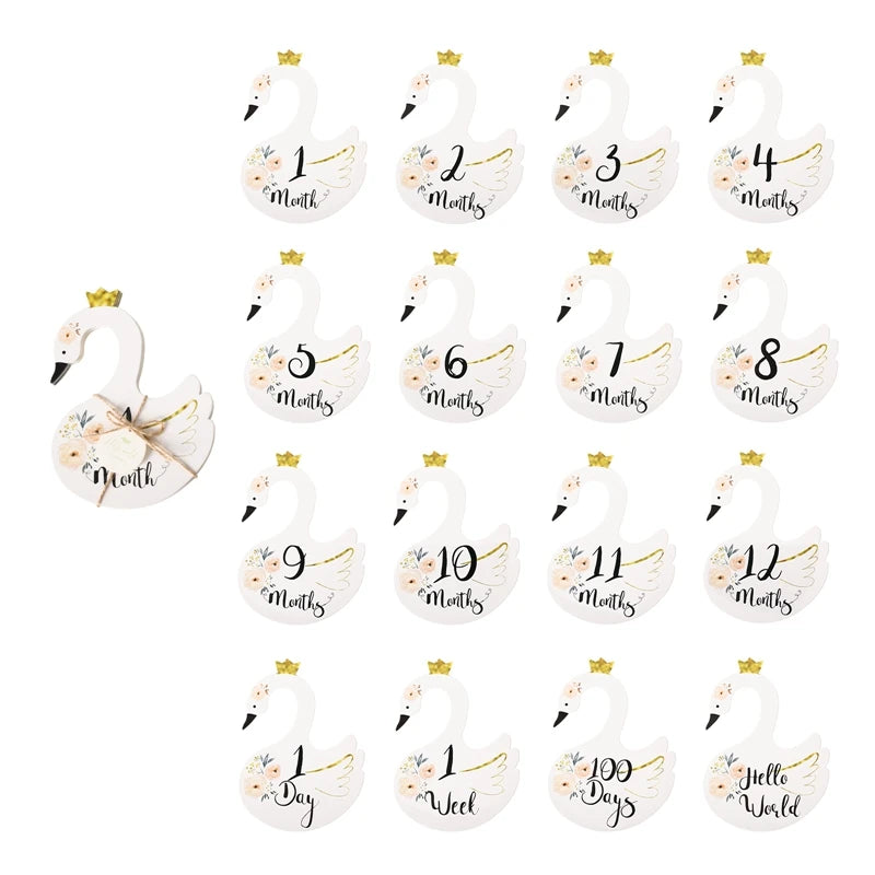 Baby Milestone Number Monthly Memorial Cards For Newborn Baby Paper Wooden Engraved Age Photography Accessories Birthing Gift