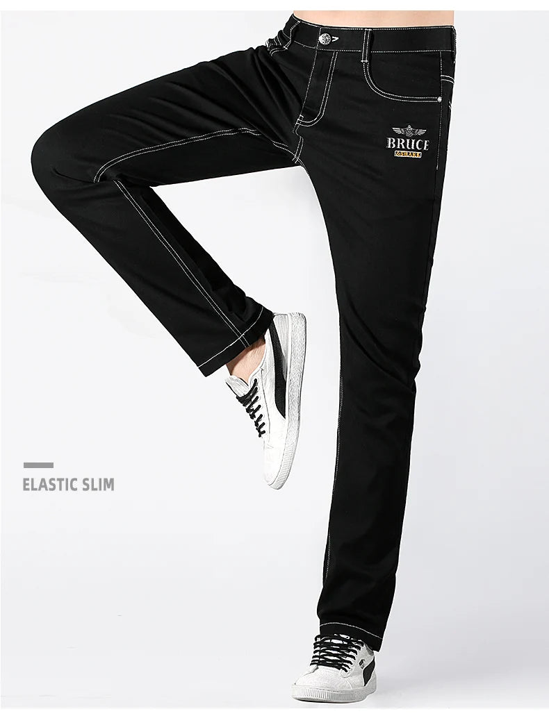 2024 New Summer Mens Black Jeans  Bruce&Shark Best Jeans for Men Loose Fit Cowboy Pants Casual Stretch Cotton  Straight Leg