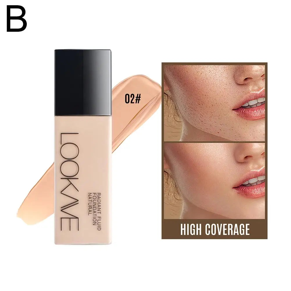 Professional Makeup Kit Natural Matte Long-Lasting Liquid Foundation+Flat Top Brush &Sponge Full Coverage 24H Lightweight Makeup