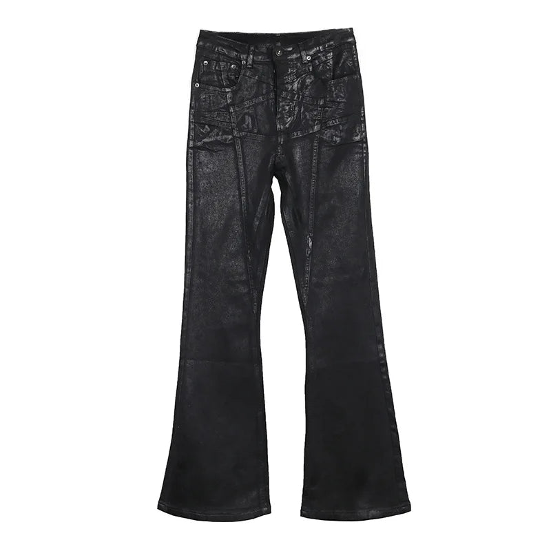 Men Wax Denim Jeans Cotton Casual  Men's Clothing Coated Autumn Straight Solid High Street Black Jeans Long Pants