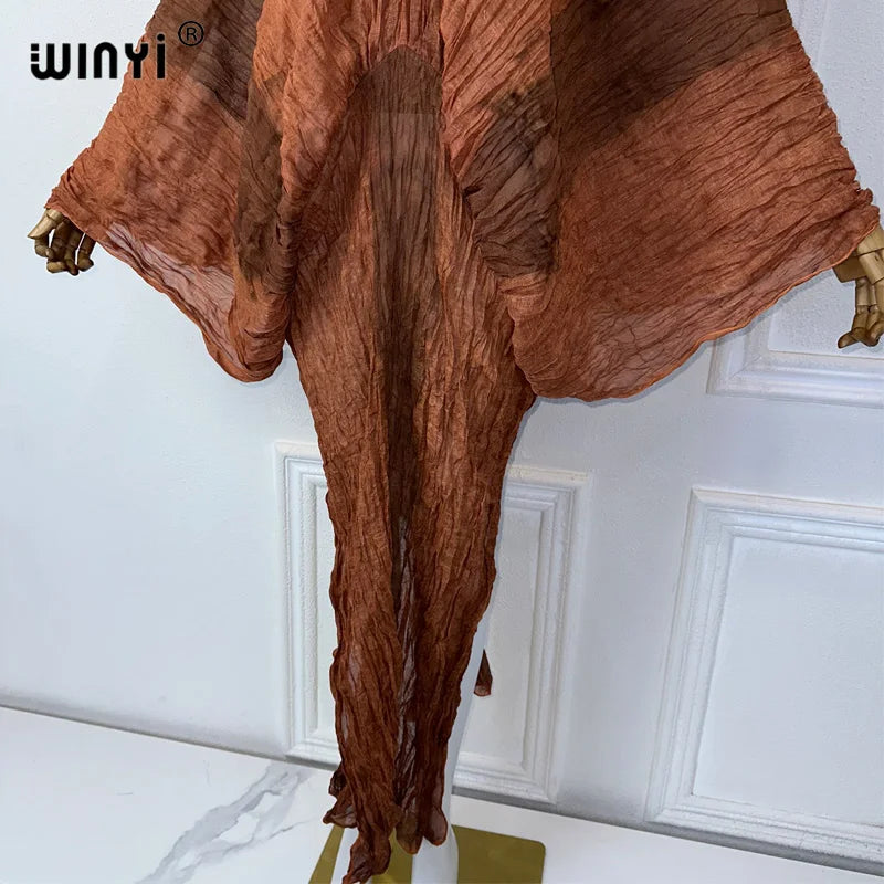 WINYI Summer Tie-dyed retro wrinkled long dress Loose robe Femme Vestidos holiday beach cover up maxi kaftan abaya dubai luxury
