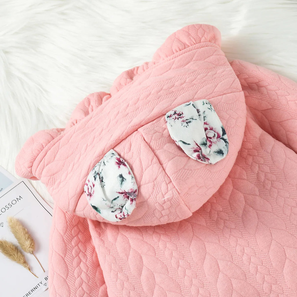 0-18 months Spring and Autumn New Newborn Baby Boys and Girls with Small Flower Ears Single breasted Long sleeved Cute jumpsuit