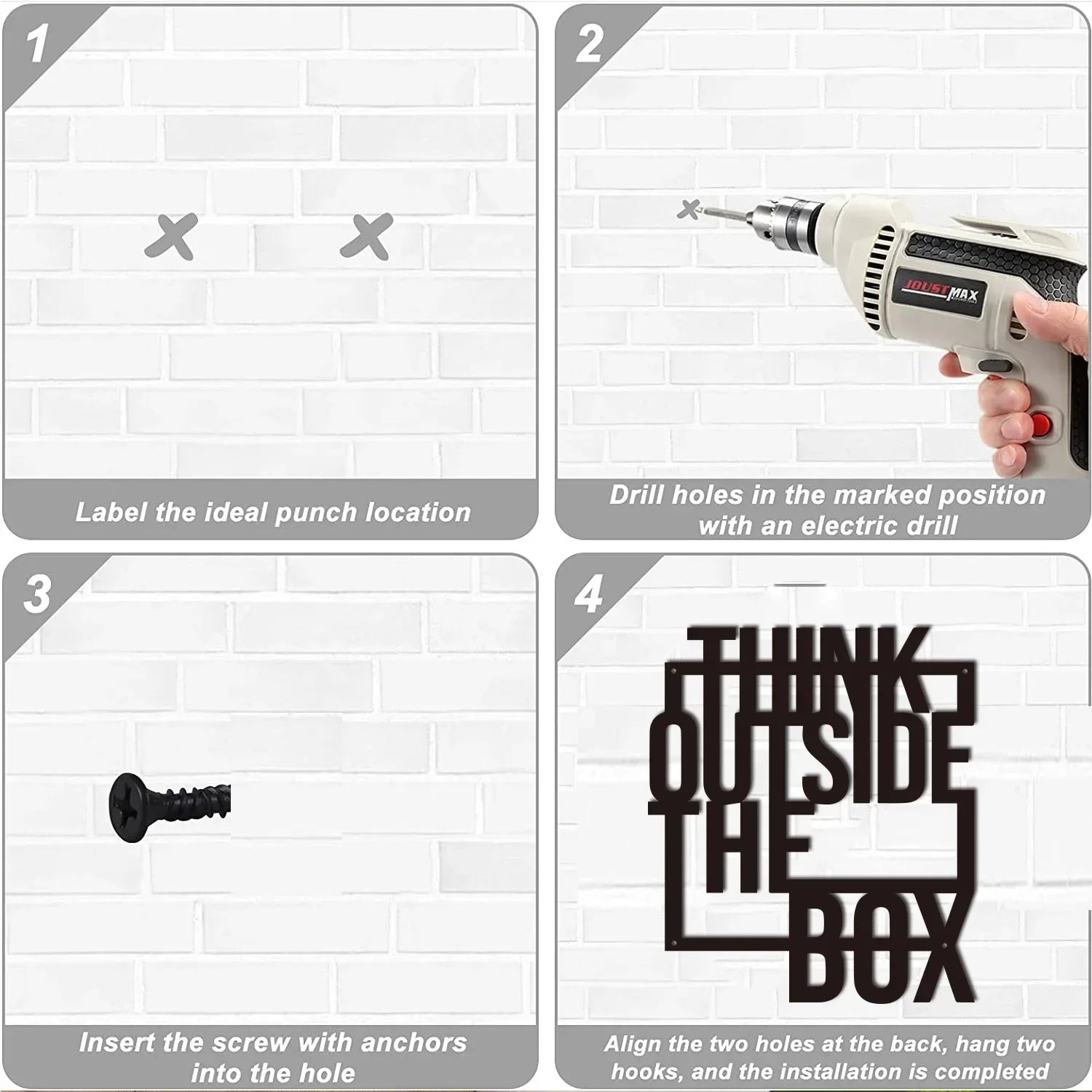 Décoration murale en métal « Think Out The Box », décoration murale motivante, décoration de bureau, décoration murale en métal noir, décoration intérieure, autocollant mural