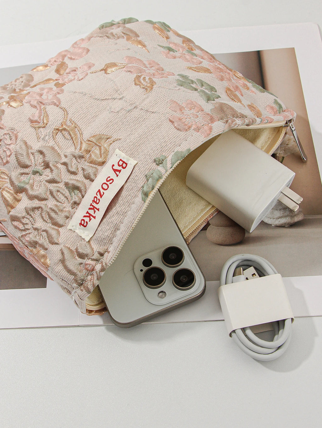 1pc/set jacquard makeup bag, cute floral makeup  bag, holiday gift clutch makeup bag, makeup storage bag