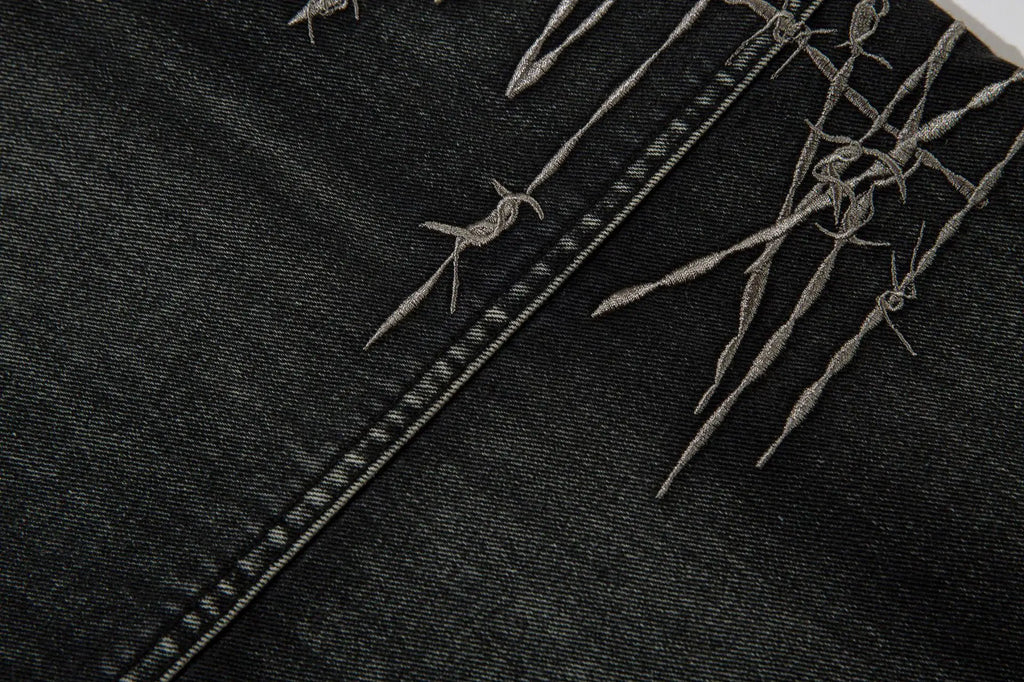 Trendy Brand American Retro Tooling Jeans Mens High Street Heavy Industry Embroidery Loose Wide-leg Trousers