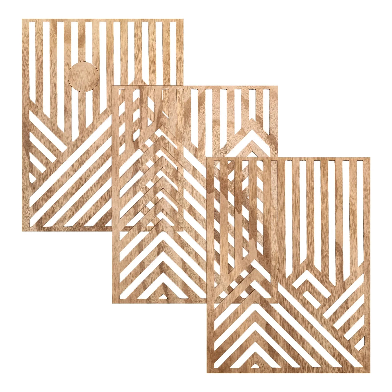 3Pcs Wood Wall Art Wood Wall Sculpture Decor Openwork Wood Wall Ornament Easy to Hang Timber Wall Artwork for Living Room