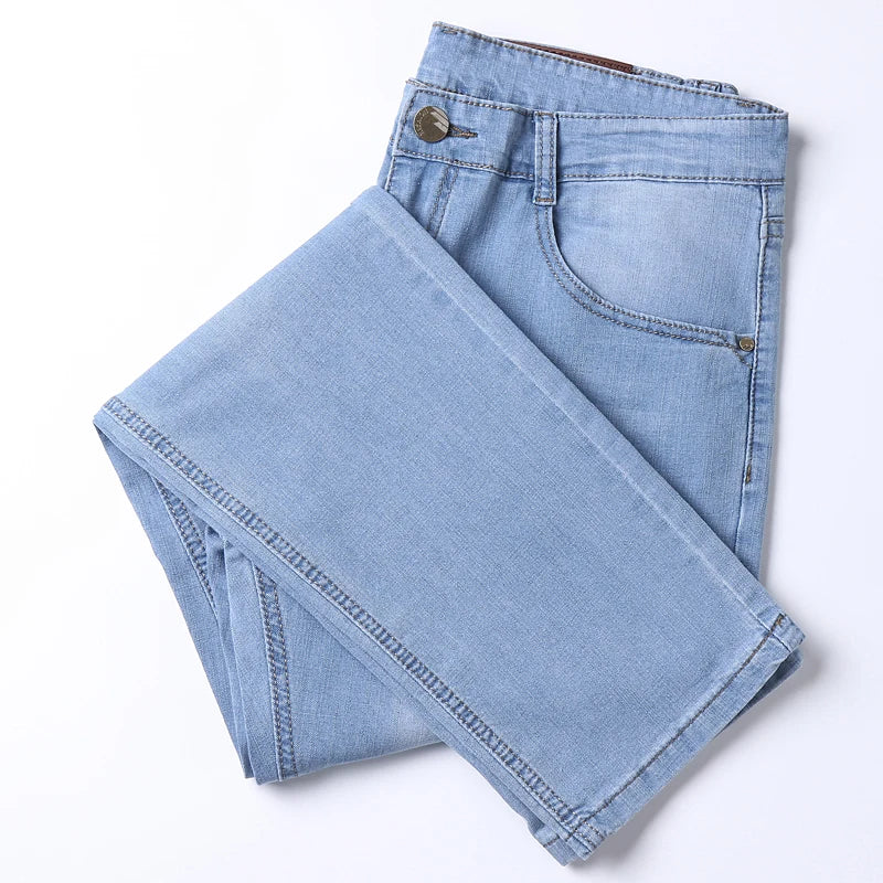 Men's Thin Jeans 2025 Summer New Style Business Casual Slim Fit Elastic Classic Style Trousers Sky Blue Pants Male size 28-40