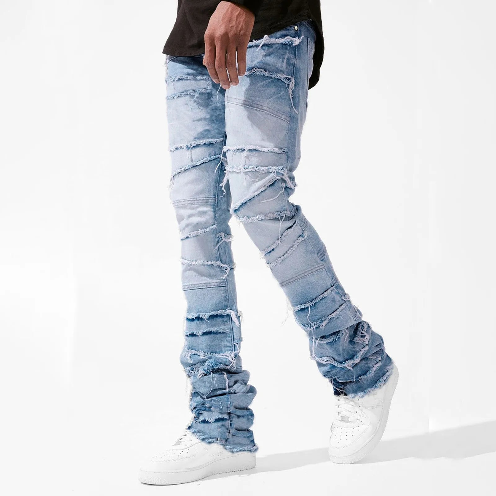 Jeans For Men Stretch Fit Skinny Stacked Ripped Jeans Slim Fit Patch Denim Pants Slim Fit Trousers Streetwear
