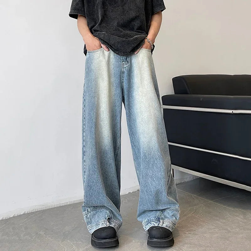 New Men Wide Leg Harajuku Fashion Jeans Male Daily Designer Casual Denim Pants Popular Baggy Aesthetic Streetwear Denim Trousers