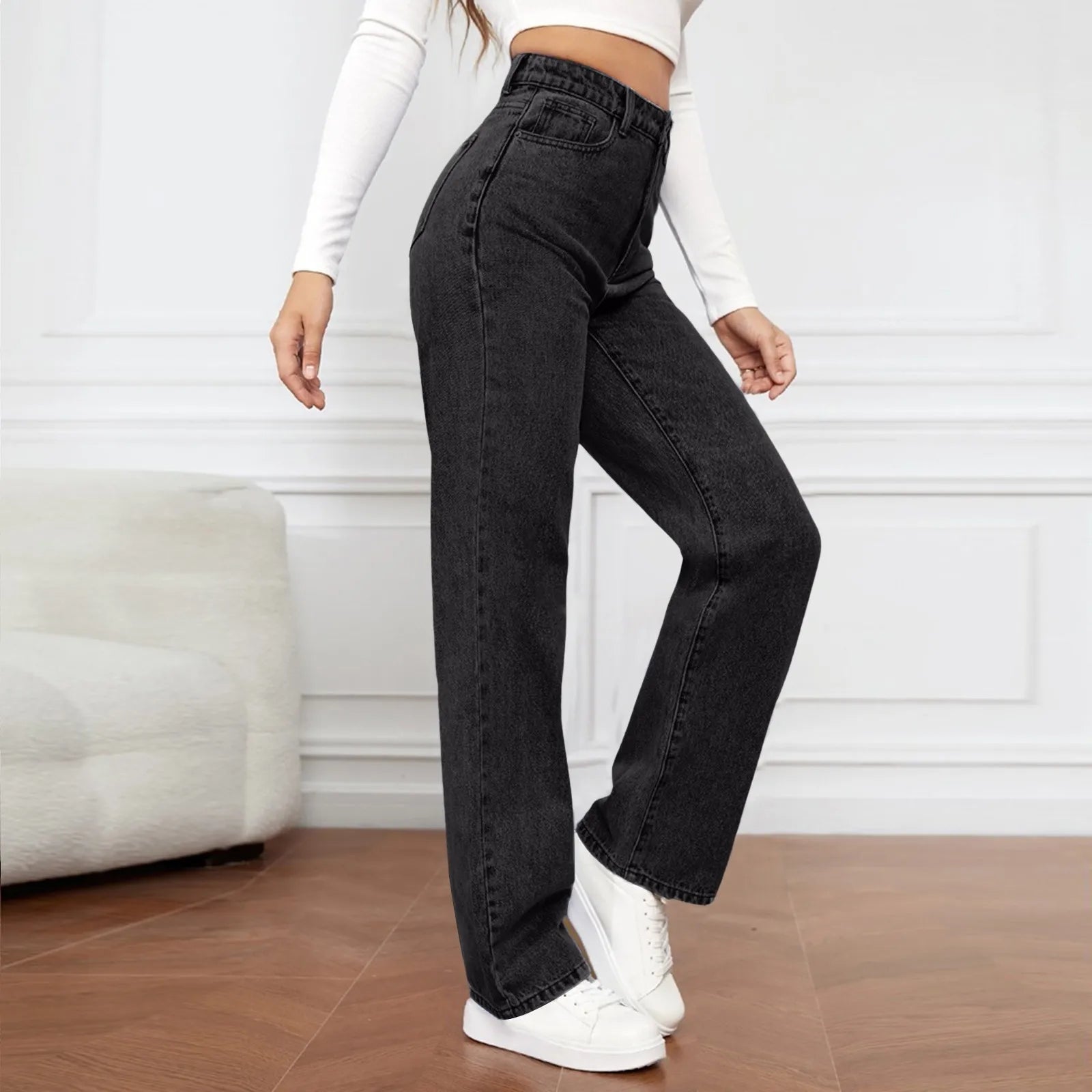 Women's High Waist Washed Women's Jeans Fashionable Versatile Straight Leg Pants Jeans Women Jean Pants Women Jeans Women 2025