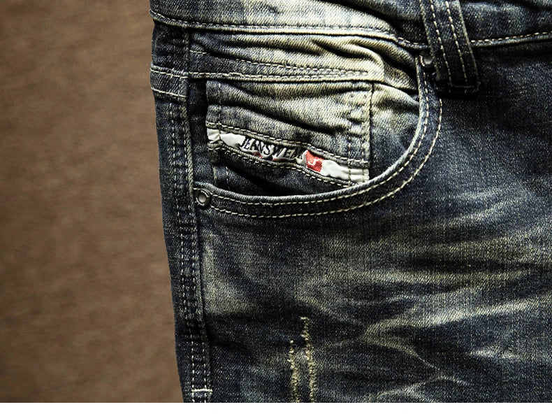 Jeans Mens Denim Pants Slim Fit Retro Stretch 2024 Spring and Autumn Trousers for Man Streetwear Moto Biker Jeans High Quality
