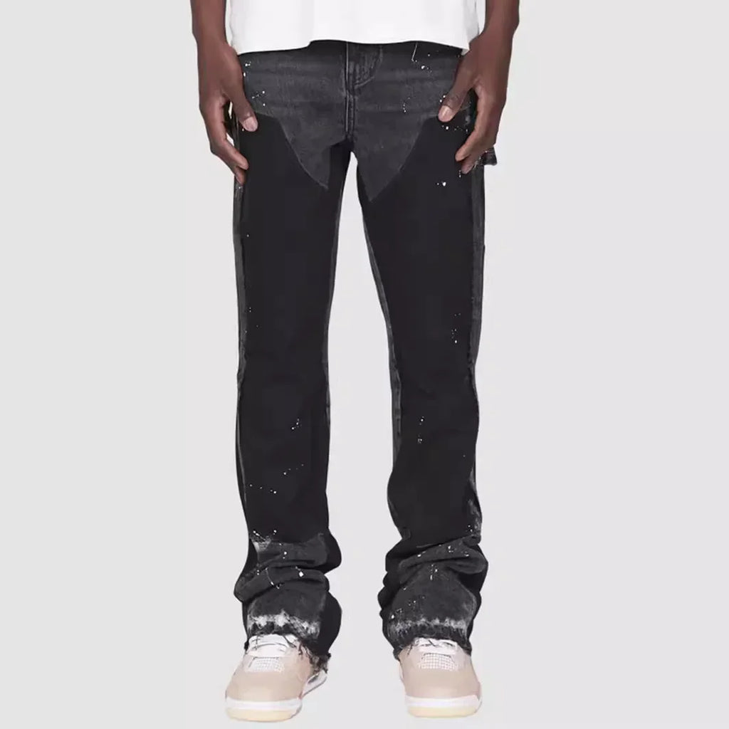 Pantalons de travail en jean pour hommes, vêtements de travail européens et américains, pantalons évasés en denim patchwork élastique superposé, tailles S à XXL
