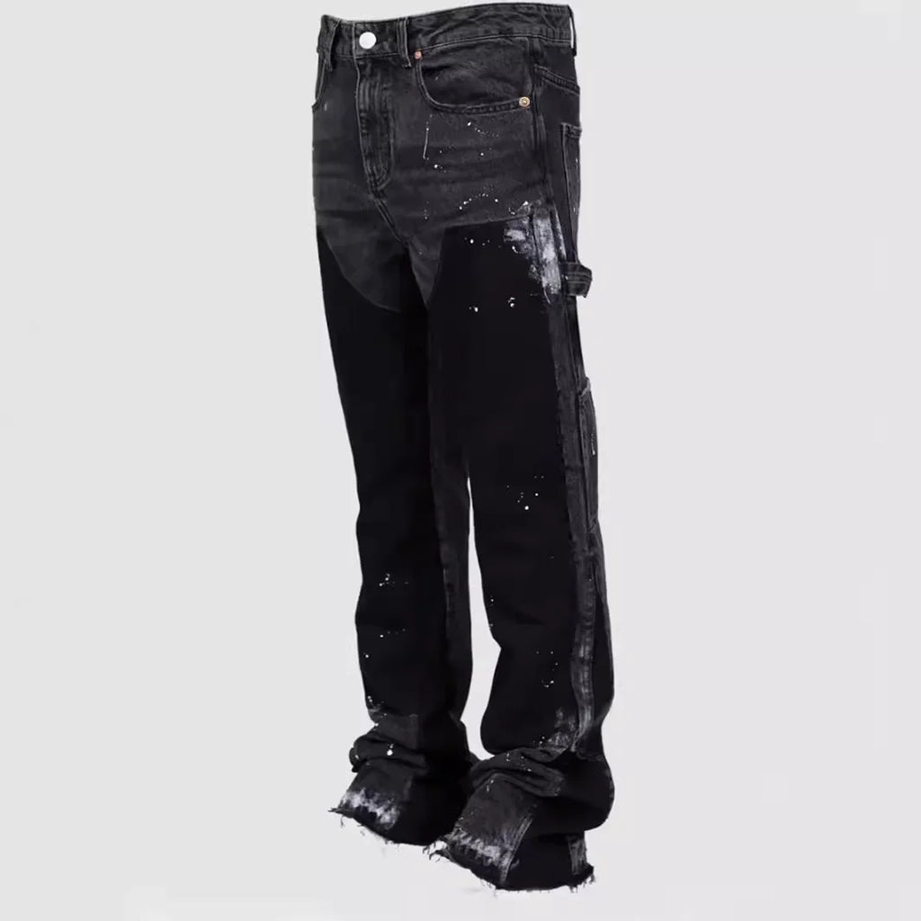Pantalons de travail en jean pour hommes, vêtements de travail européens et américains, pantalons évasés en denim patchwork élastique superposé, tailles S à XXL