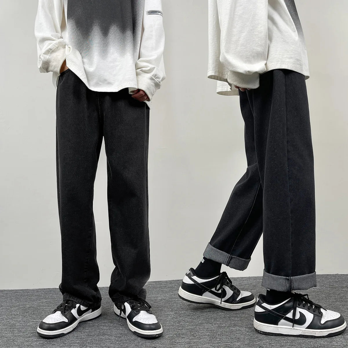 2025 New Men's Casual Jeans | Korean Euro US Style | Straight & Wide Leg Denim Pants | Solid Color Trendy Design
