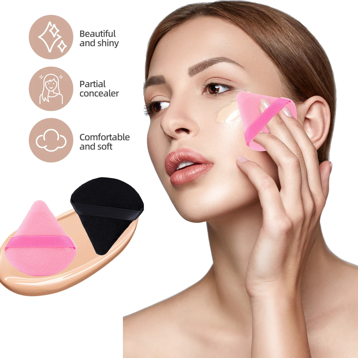 19pcs Makeup Puff and Sponge Set Makeup Tool Set Makeup Sponge Triangle Puff Finger Puff  Headband Wristband Makeup remover Puff