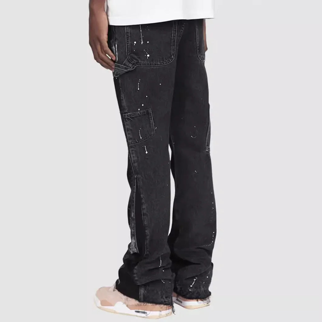 Pantalons de travail en jean pour hommes, vêtements de travail européens et américains, pantalons évasés en denim patchwork élastique superposé, tailles S à XXL