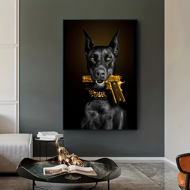 Modern Art Black Rubin Lion Dog Oil Painting Canvas Poster - 1pc Luxury Animal Wall Art for Bedroom Living Room Corridor - Fall Decor, Wall Decor, Room Decoration, No Frame