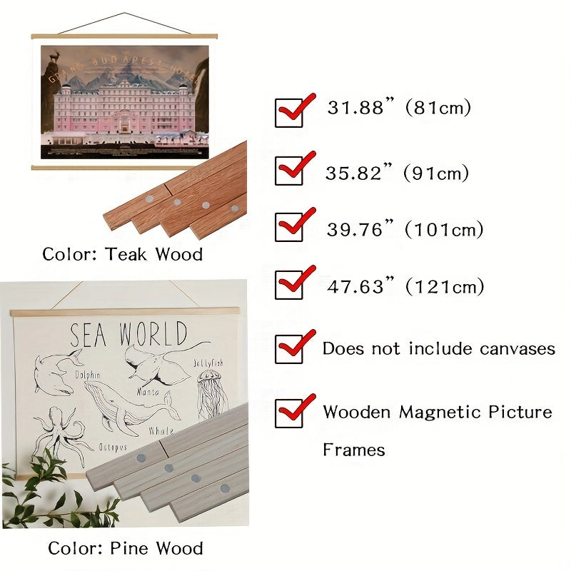 1pc Magnetic Wood Poster Hanger Frame, Teak Pine For Photos Scrolls, Picture Canvas Paintings Artwork Magnet Frames Wall Art Decor, Room Decor, Home Décor