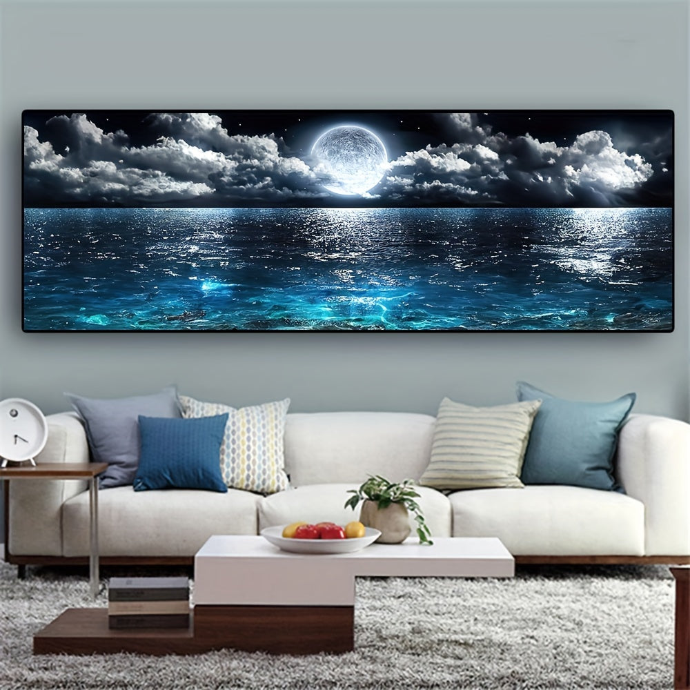 [1pc Modern Ocean Poster] 1pc Canvas Poster, Modern Art, Modern Abstract Ocean And Night Moon Landscape, Oil Painting, Ideal Gift For Bedroom, Decor Wall Art, Wall Decor, Fall Decor, Wall Decor, Room Decor, Room Decoration, N
