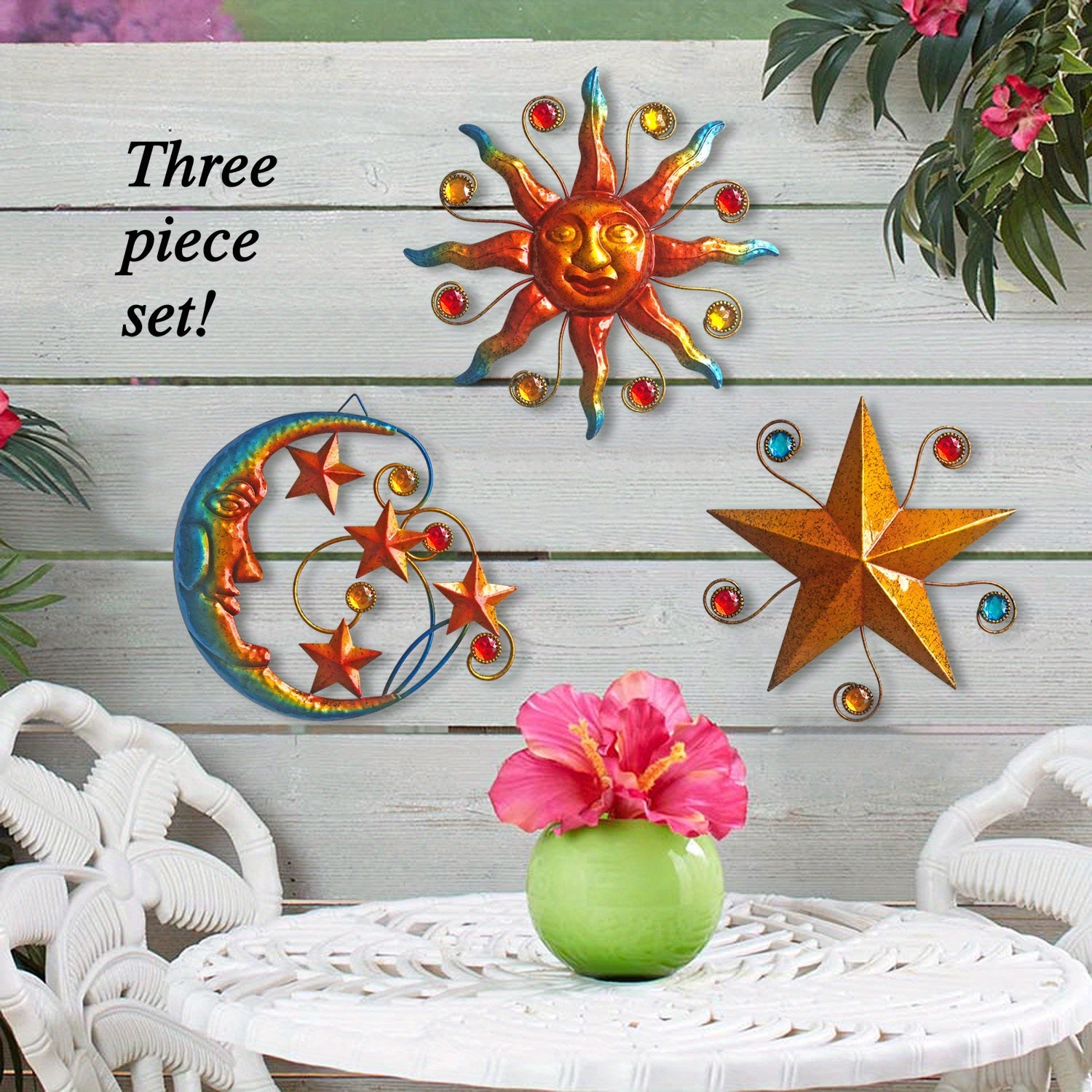 Metal 3pcs/set Celestial Wall Art Sculpture - Sun Moon Star Wall Decoration - Christmas Decor Supplies, Home Decor, Holiday Decor, Room Decor