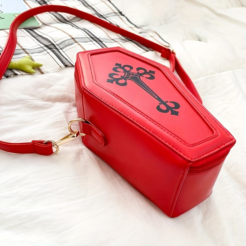 Spooky Coffin Shaped Crossbody Bag - Fashionable Y2K Novelty Purse with Adjustable Shoulder Strap, Perfect for Halloween Ghost, Skull, Elf Cosplay, Alternative Fashion and Gothic Style Enthusiasts