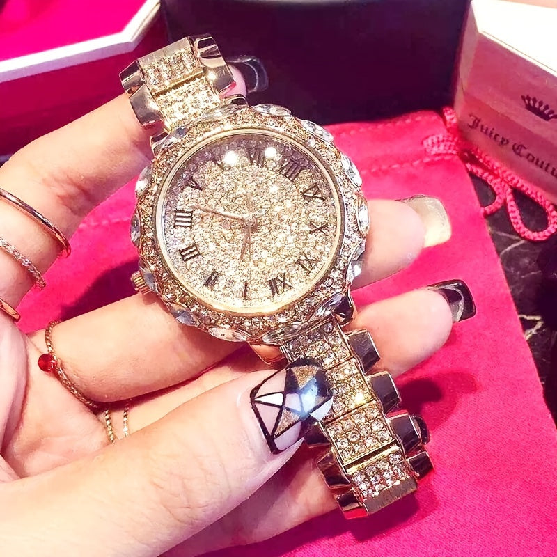 Radiant Quartz Womens Bracelet Watch - Sparkling Rhinestone Inlaid, Roman Numeral Dial, Elegant & Chic Design for Fashion-Forward Ladies