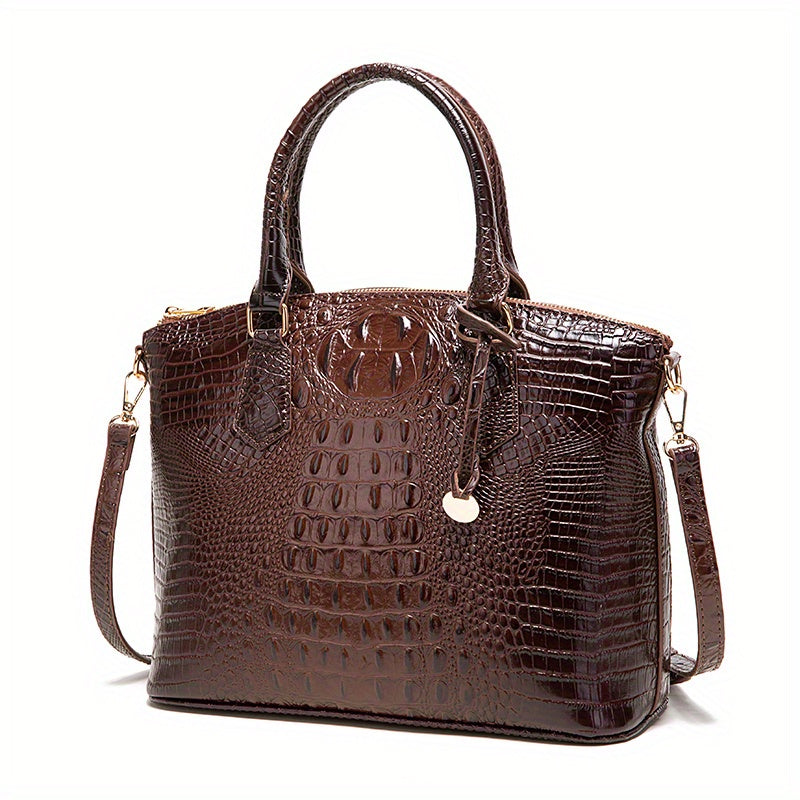 Fashion-Forward Crocodile Pattern Tote Bag - Double Handle Work Purse with Secure Zipper Closure - Perfect for Stylish, Professional Women - A Trendy Daily Accessory