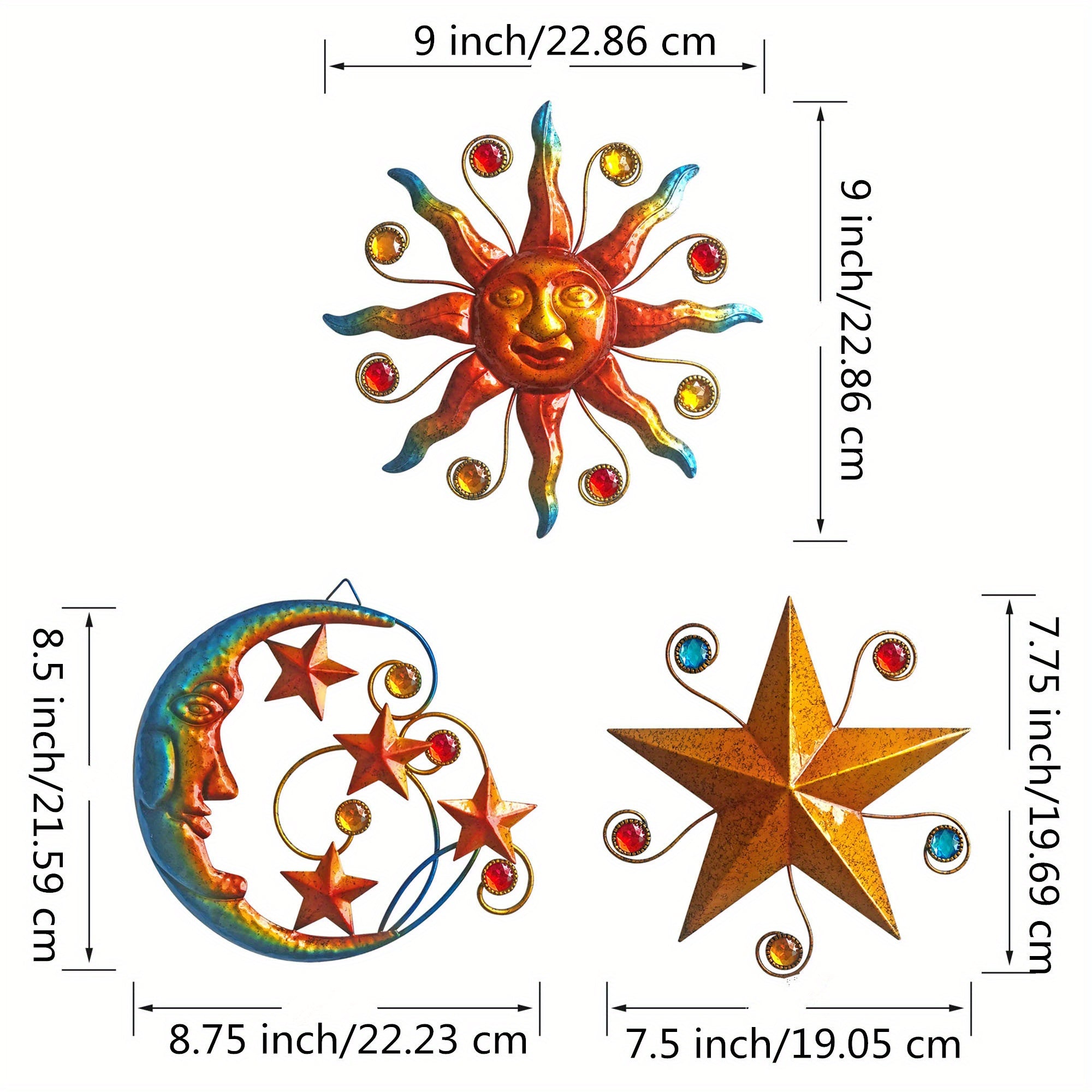 Metal 3pcs/set Celestial Wall Art Sculpture - Sun Moon Star Wall Decoration - Christmas Decor Supplies, Home Decor, Holiday Decor, Room Decor