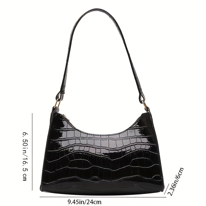 Chic Croc Embossed Underarm Bag - Y2K Inspired Shoulder Purse for Women - Fashion-Forward Design with Secure Zipper Compartment - Premium PU Leather