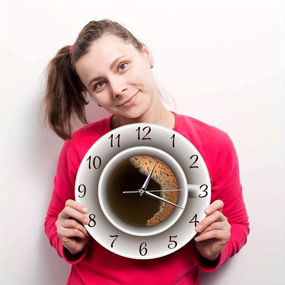 1pc Whimsical Coffee Cup Silent Wall Clock - Decorative Kitchen Wall Art, Cafe-Inspired Hanging Watch for Bedroom, Living Room, School, Birthday Party Decoration - Unique Gift Idea for Coffee Lovers