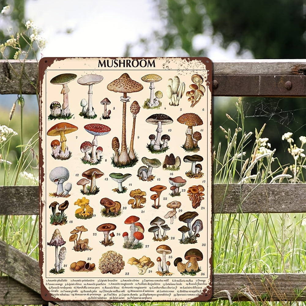 Guide d'identification des champignons vintage - Décoration murale rustique en métal, tableau pédagogique 8 x 12 pouces pour la maison et le bureau