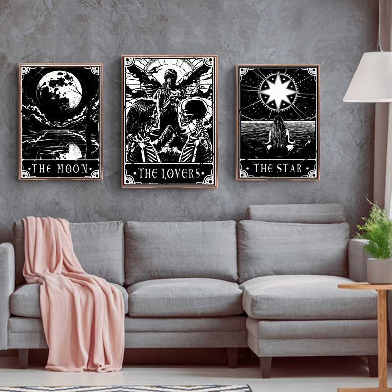 [3 affiches de tarot sombres] Lot de 3 affiches de tarot sombres et noires, décoration murale pour chambre à coucher ou bureau, sans cadre
