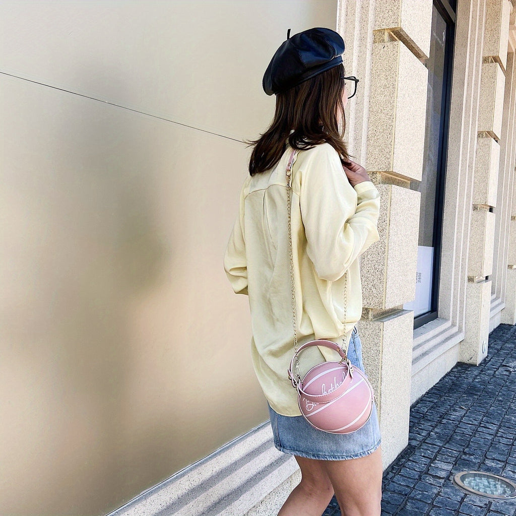 Fashion-Forward Basketball-Shaped Y2K Chain Bag - Retro-Trendy Crossbody & Shoulder Purse with Durable PU Leather, Chic Top Handle, and Adjustable Strap for Versatile Style