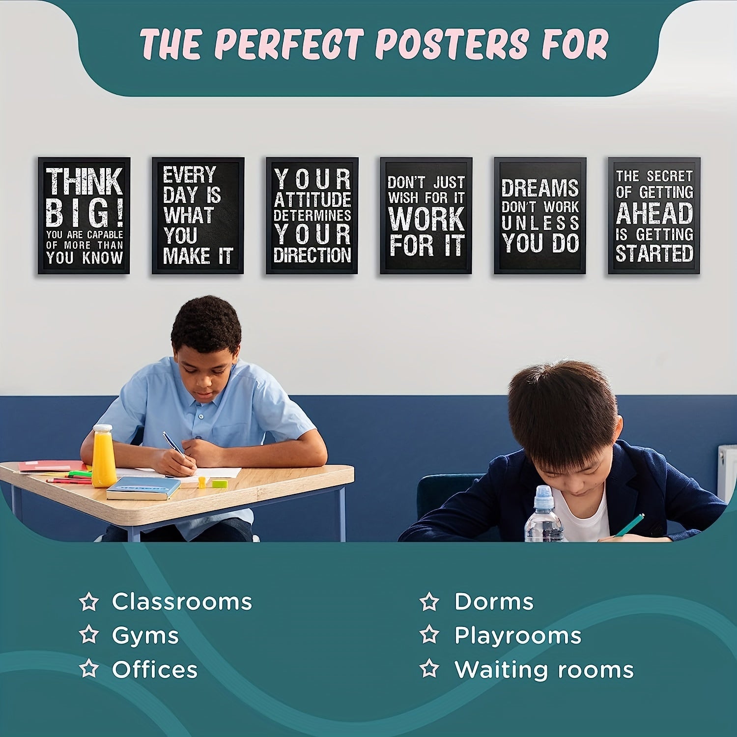 [6 affiches murales motivantes] 6 affiches murales inspirantes pour bureau, salle de sport, salon, chambre à coucher, citations et dictons motivants et positifs, décorations parfaites pour les pièces, 20 x 25 cm, sans cadre