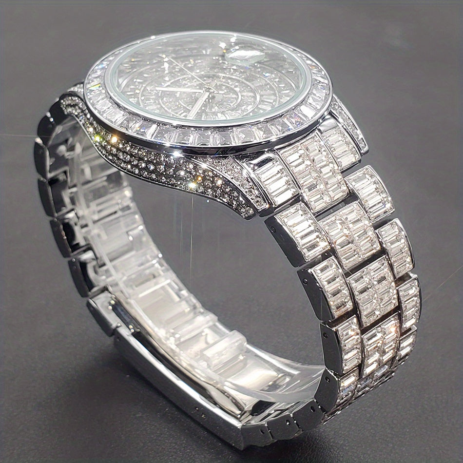 Elevate Your Style: Men's Quartz, Rhinestone-Embellished Waterproof Watch - Perfect for Fashion & Parties