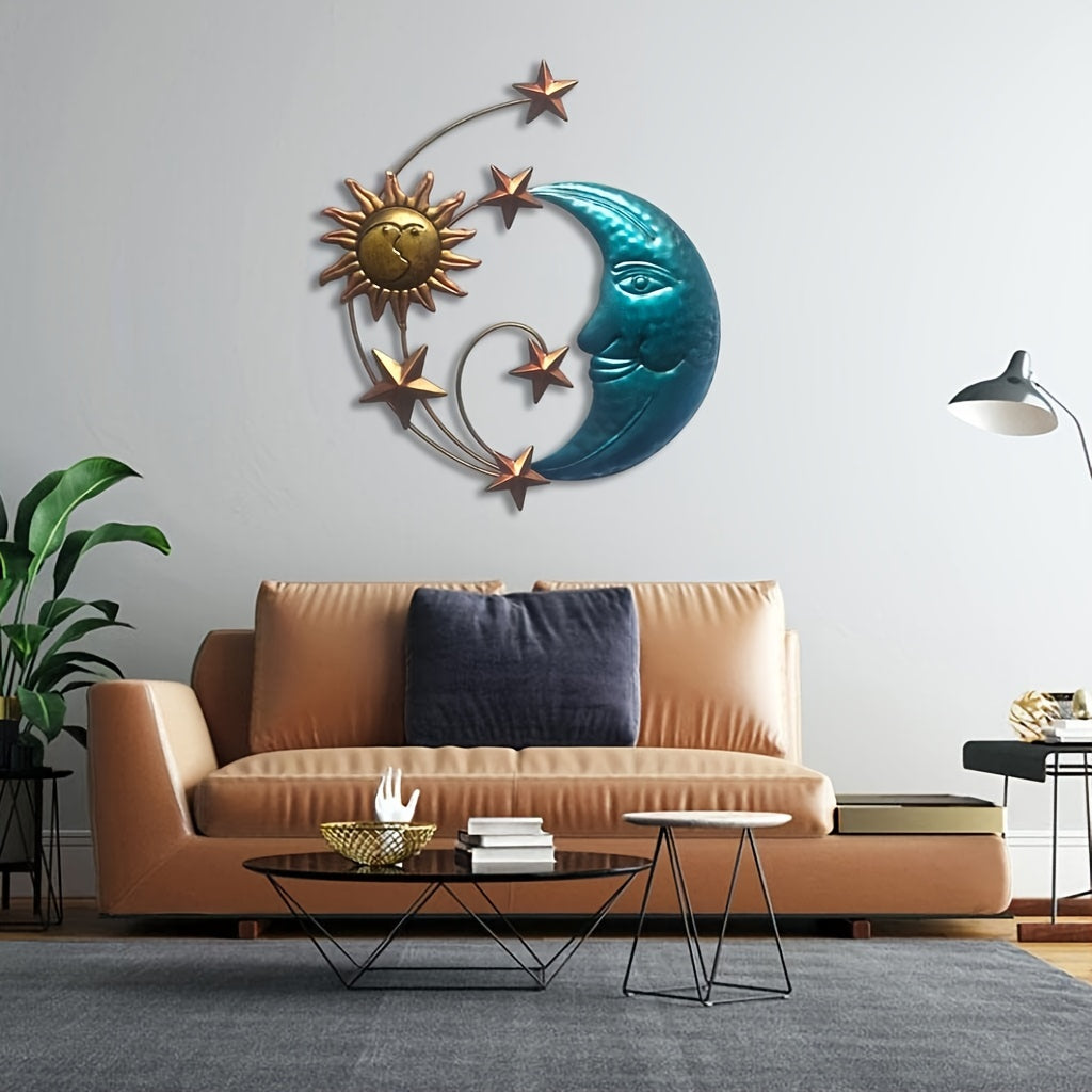 1pc Metal Sun and Moon Face Wall Art for Indoor and Outdoor Decor - Perfect for Home, Balcony, Bedroom, Garden, and Office - Unique and Eye-Catching Design