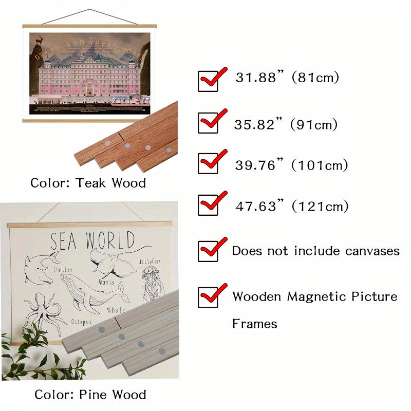 1pc Magnetic Wood Poster Hanger Frame, Teak Pine For Photos Scrolls, Picture Canvas Paintings Artwork Magnet Frames Wall Art Decor, Room Decor, Home Décor