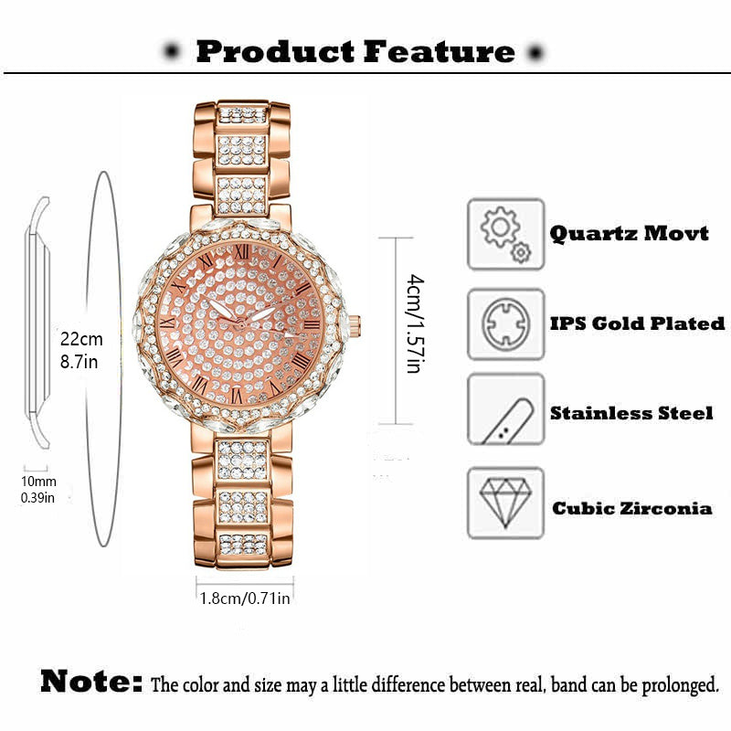 Radiant Quartz Womens Bracelet Watch - Sparkling Rhinestone Inlaid, Roman Numeral Dial, Elegant & Chic Design for Fashion-Forward Ladies
