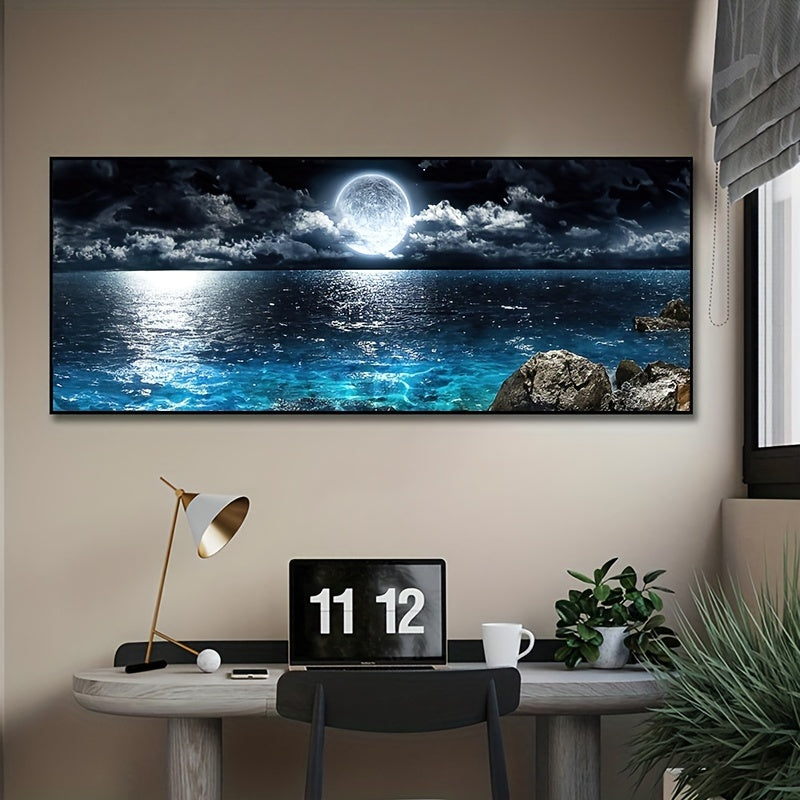 [1pc Modern Ocean Poster] 1pc Canvas Poster, Modern Art, Modern Abstract Ocean And Night Moon Landscape, Oil Painting, Ideal Gift For Bedroom, Decor Wall Art, Wall Decor, Fall Decor, Wall Decor, Room Decor, Room Decoration, N