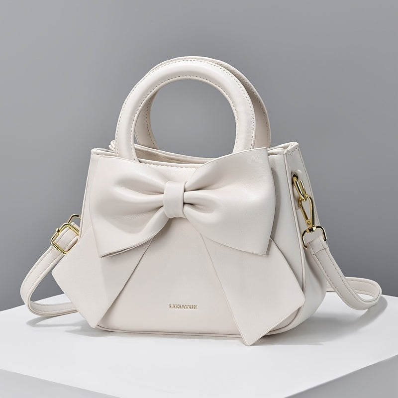 Chic Bow Accent Handbag - Durable Faux Leather, Dual Handle & Crossbody - Stylish Womens Purse for Everyday Fashion