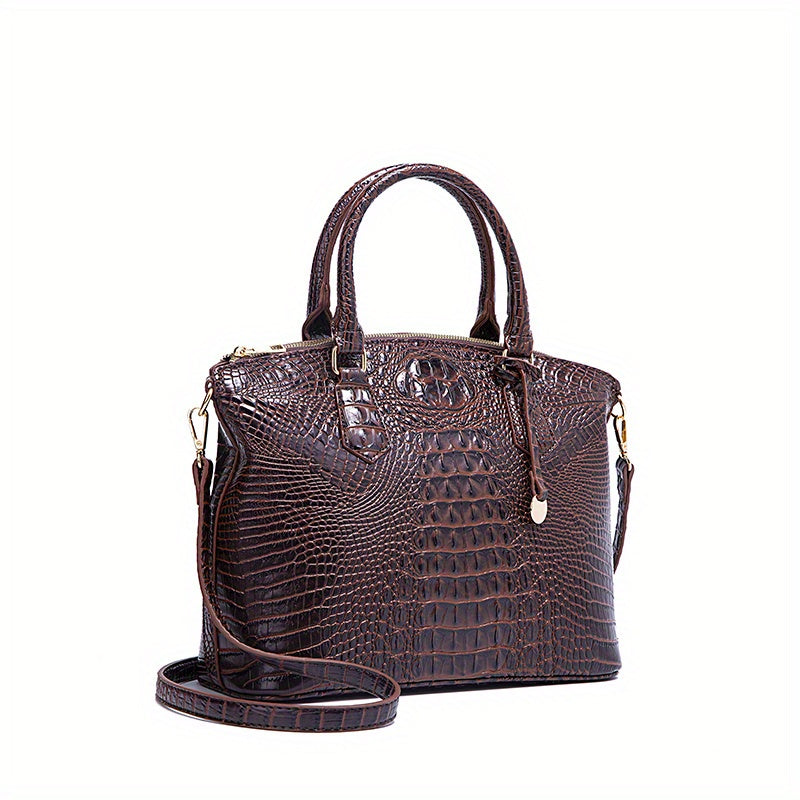 Fashion-Forward Crocodile Pattern Tote Bag - Double Handle Work Purse with Secure Zipper Closure - Perfect for Stylish, Professional Women - A Trendy Daily Accessory