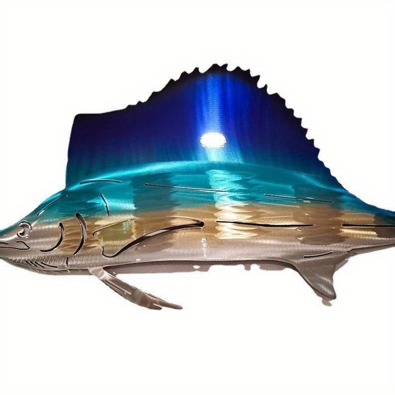 Tropical Metal Sailfish Wall Art - 1pc Wrought Iron Silhouette Sculpture - Interior Wall Home Decor, Christmas Gift