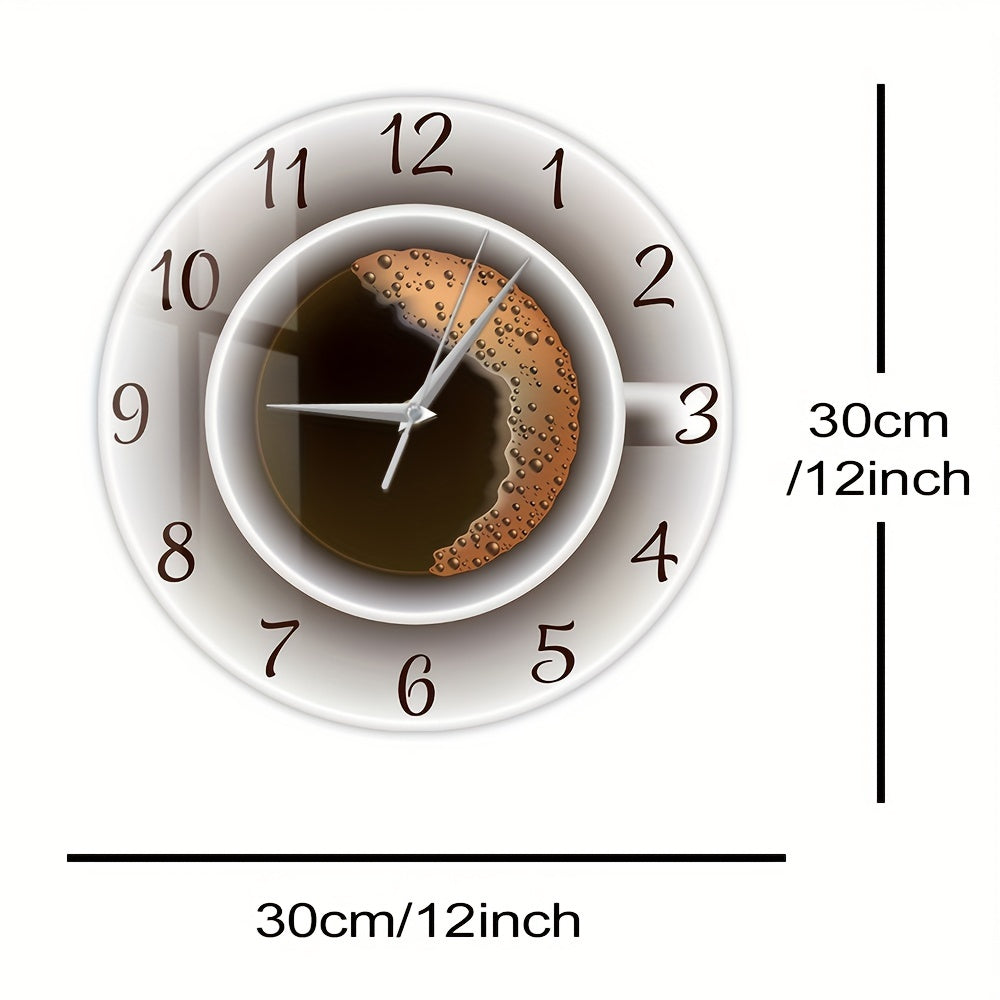 1pc Whimsical Coffee Cup Silent Wall Clock - Decorative Kitchen Wall Art, Cafe-Inspired Hanging Watch for Bedroom, Living Room, School, Birthday Party Decoration - Unique Gift Idea for Coffee Lovers