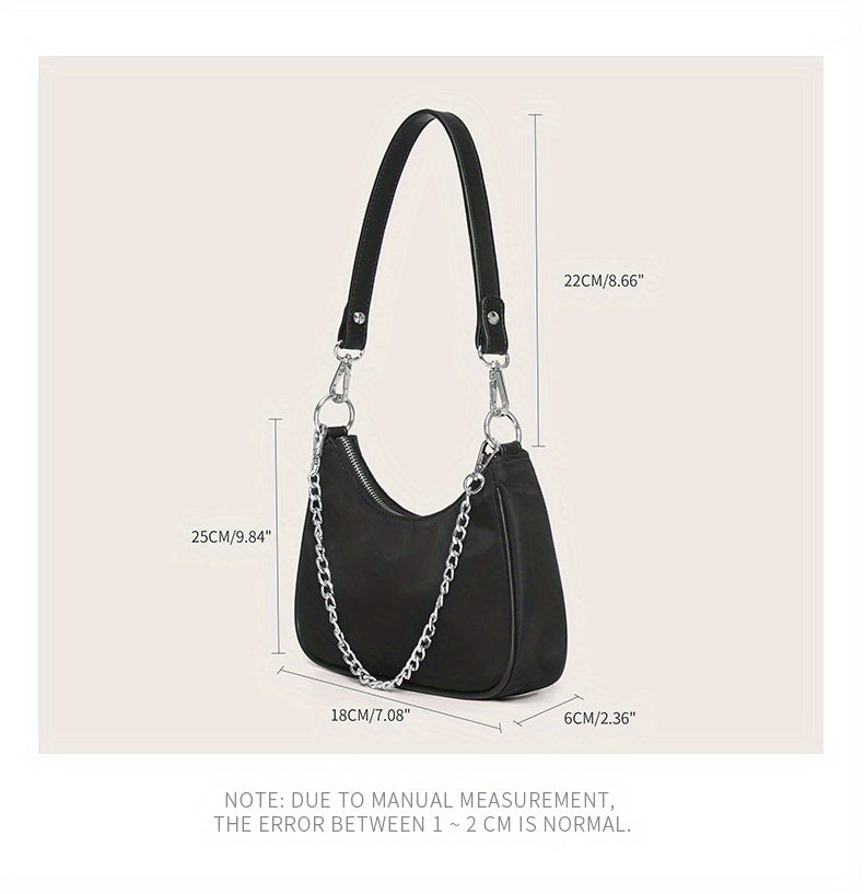 Y2K Chic Chain Baguette Bag - Stylish Nylon Shoulder Purse - Durable & Versatile for Everyday Fashion - Solid Colors for the Fashion-Forward Woman