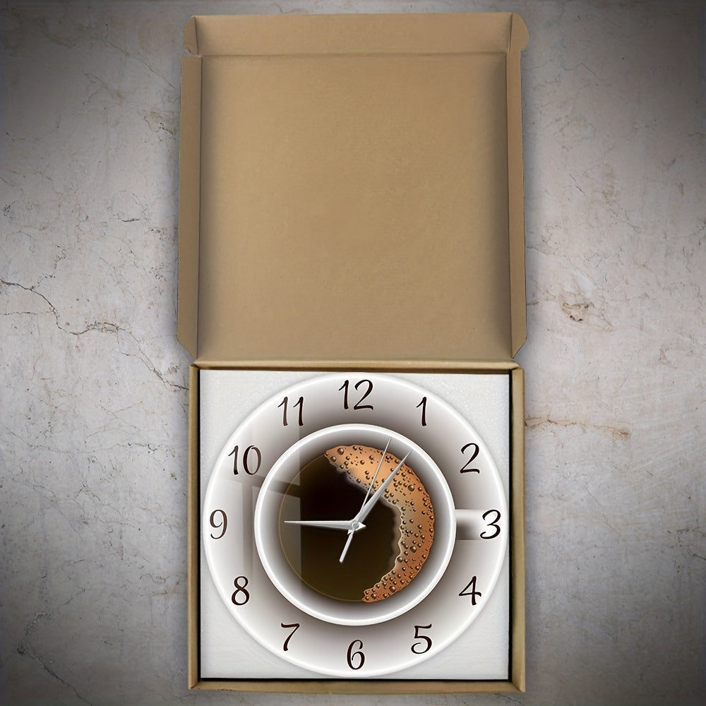 1pc Whimsical Coffee Cup Silent Wall Clock - Decorative Kitchen Wall Art, Cafe-Inspired Hanging Watch for Bedroom, Living Room, School, Birthday Party Decoration - Unique Gift Idea for Coffee Lovers
