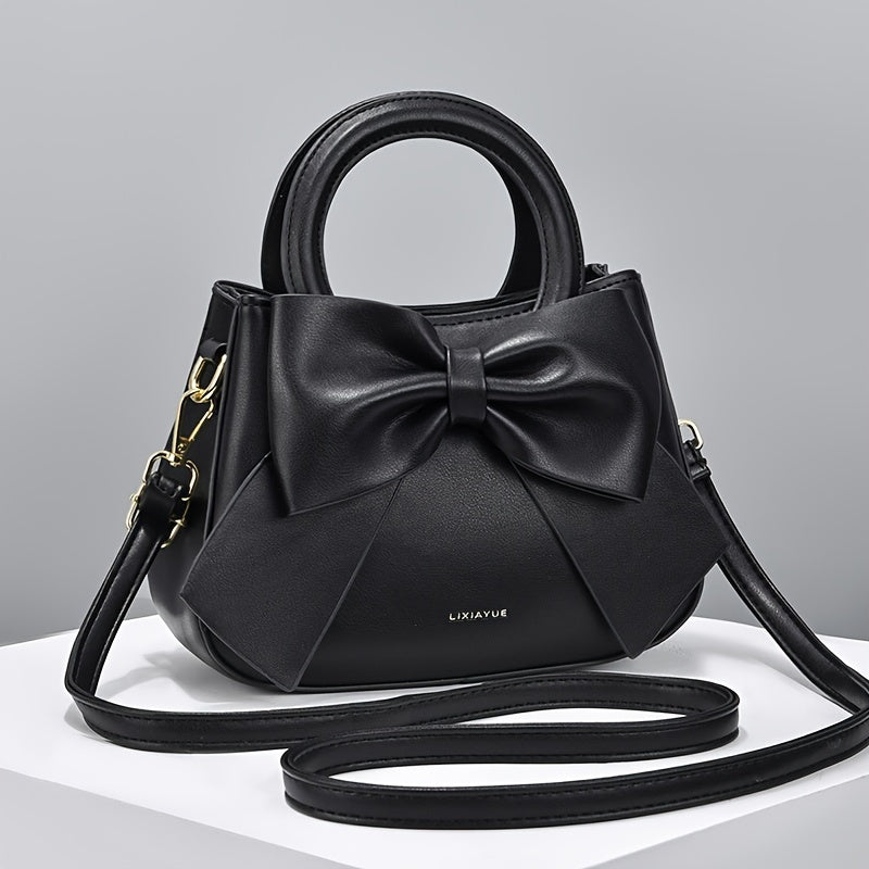 Chic Bow Accent Handbag - Durable Faux Leather, Dual Handle & Crossbody - Stylish Womens Purse for Everyday Fashion